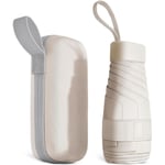 Resefärdspara, 6 Ribbor Miniparasoll Litet UV-Parasoll, Vikbart Solparasoll Vindtåligt Regnskydd med Kapselväska, Vikbart Bärbart Fickparasoll White