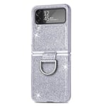 Galaxy Z Flip 3 Fodral med Ring, Lyxig Glittrande Blank PU-Läder Plånbok Smalt Tunnt Kristallhårt PC Stötsäkert Skyddande Telefonfodral