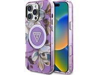 Etui Guess Glitter Flowers Triangle Buttons Magsafe Do Iphone 16 Pro Max Fioletowy