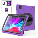 QYiD Case for Pad Pro 12.9" 2020 & 2018 with Screen Protector, [Supports 2nd Gen Pencil Charging], Heavy Duty Shockproof Cover with Rotatable Kickstand/Strap, Belt for iPad Pro 12.9 4th Gen, Purple