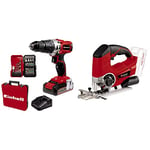 Einhell Power X-Change 44Nm Cordless Drill Driver with Battery and Charger & Power X-Change 18V Cordless Jigsaw with Angle Adjustment - Battery Powered Electric Saw to Cut Wood, Plastic and Metal