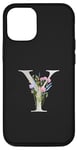 Coque pour iPhone 15 Pro Lettre Y florale en titane noir personnalisable