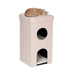 Relaxdays Cave, HxWxD: 76 x 40 x 40 cm, Foldable House with 3 Levels, Cat Hideaway with Scratching Board, Beige