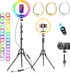 Ring Light Avec Trépied Professionnel Selfie-10" Anneau Lumineux 40 Rvb Mode 13 Niveaux Led Lampe Trepied Telephone Grand Red Light Sur Pied Lumiere Photo Pour Smartphone Video Eclairage