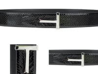 Tom Ford T Buckle Python Black Silver Leather Belt Leather Iconic 95