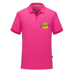 YQCSLS Sports and leisure fashion lapel short-sleeved T-shirt male basketball training suit big yards breathable Polo t-shirt (Color : Pink2, Size : XL (Slim))