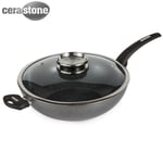 Tower Cerastone 30cm Forged Wok with Glass Lid