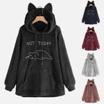 Stor Fleece Hoodie med Kattungeöron Kvinna Höst Vinter Tröja Dubbelsidig Plysch Broderi Gray 5XL