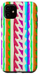 Coque pour iPhone 11 Motif à rayures multicolores rétro des années 80