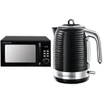 Russell Hobbs RHM2026B STYLEVIA 20 Litre 800 W Black Digital Microwave, 5 Power Levels, Mirror Finish & 24361 Inspire Electric Fast Boil Kettle, 3000 W, 1.7 Litre, Black with Chrome Accents