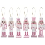 6 st 12 cm rosa träjulsnötknäppare soldatprydnader, julgransdekorationer mini nötknäppare figurer hängande prydnader
