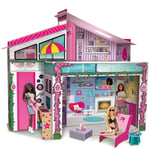 Liscianigiochi Barbie Dream House Pretend Play Doll House Two - Storey Holiday Villa, Arrange Furniture And Decorate - Malibu House With Doll
