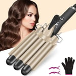 L&Y Hair Curler 22mm, 3 Barrel Hair Waver for Long Hair 20s Quick Heating,Curli
