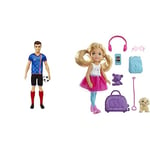 Barbie Ken Soccer Doll, Cropped Hair, Colorful #10 Uniform, Soccer Ball, Cleats, Tall Socks, HCN15 & ​Chelsea Travel Doll, Blonde, With Puppy, Carrier & Accessories, For 3 To 7 Year Olds, FWV20