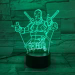 Nattlampor Presenter, 3D Lampa Presenter med 16 Färgförändringar, Touch och Fjärrkontroll (Deadpool 5)