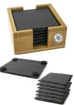 6Square Slate Coasters in a Bamboo Holder with a pewter g64 English Rose