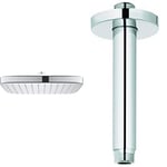 GROHE Vitalio Comfort 250 - Cube Shower Head with Relaxing Rain Spray, Size 25 x 25 cm, Chrome, 26695000 & 28724000 | Rainshower Metal Ceiling Shower Arm | 142mm, Chrome