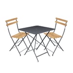 Fermob - Bistro matgrupp bord 71cm & 2 trä stolar anthracite - Matgrupper utomhus