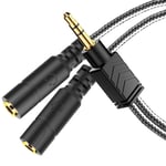 MillSO Audio Splitter, 3.5mm Aux Stereo Y Splitter Cable, 3.5mm Male To 2 Ports 3.5mm Female Headset Splitter for Headphones, Speakers, Android Smartphone, PC, Laptop, MP3 (No Mic) - Black