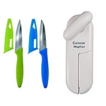 CULINARE C33005 2 Piece Knife Set | Green/Blue | Stainless Steel | 9cm Ultra Sharp Blades & C10015 MagiCan Tin Opener | White | Plastic/Stainless Steel | Manual Can Opener
