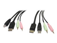 StarTech.com 6ft 4-in-1 USB DisplayPort® KVM Switch Cable w/ Audio & Microphone (DP4N1USB6) - Video- / USB / audio-kabel - USB, mini-phone stereo 3.5 mm, DisplayPort (hann) til USB, mini-phone stereo 3.5 mm, DisplayPort (hann) - 1.8 m - formstøpt - svart - for P/N: SV231DPU, SV231DPUA