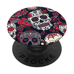 PopSockets White Bone and Gray Sugar Skulls on Black Red Rose Calavera PopSockets PopGrip: Swappable Grip for Phones & Tablets