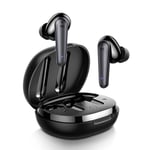 TWS True écouteurs sans fil 4 micros Bluetooth écouteurs ENC HiFi Stéréo In-Ear Bass Up Mode 24 heures de jeu, Noir