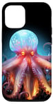 Coque pour iPhone 15 Pro Bleu Orange Octopus la nuit Deep Sea Creature Art