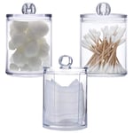 3Pcs Clear Acrylic Makeup Pads Container Organizer,Plastic Cotton Ball and Swab Holder with Lid Bathroom Jar Storage Beauty Makeup Organizer Storage for Cotton Balls,Swabs,Q-Tips,(Transparent)