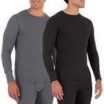 Fruit of the Loom Men's Recycled Waffle Thermal Underwear Crew Top (1 and 2 Packs) Pajama, Black/Greystone Heather, Large