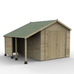 Timberdale 10x8 Tongue and Groove Pressure Treated Reverse Apex Double Door Wooden Garden Shed With Log Store (Installation Included)