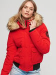 Superdry Hooded Everest Puffer Bomber Jacket - Red, Red, Size 12, Women