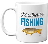 Carp Fishing Gifts for Men - I'd Rather Be Fishing Mug - Novelty Fish Angling Gift for Dad Grandad, Birthday Present for Him or Her, 11oz Dishwasher Microwave Safe Coffee Mugs Tea Cup - Made in UK