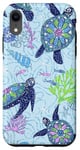 Coque pour iPhone XR Tortue de mer mignonne florale bleue corail et coquillages