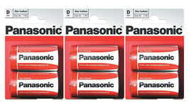 6 x Panasonic D Size Zinc Carbon Batteries LR20, MN1300, Mono, 13G, R20P, 1250