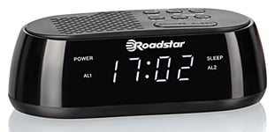 Roadstar CLR-2477 Radio-Réveil Numérique FM, Port USB à Chargement Rapide, 2 Alarmes, Grand Écran LCD, Fonction Snooze, Minuterie d'Arrêt, Noir