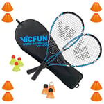 VICFUN Speed-Badminton 100 Set Premium - 2 Raquettes de Badminton, 3 balles, 3 balles de Tournoi et Un Sac de Badminton de première qualité, Set de Champ