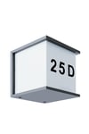 'June' Grey Outdoor Cube Wall Light With House Number IP54
