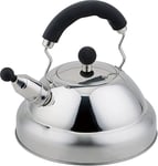 Buckingham Stove Top Induction Whistling Kettle 3 Litre-Stainless Steel Matt Finish with Black Soft Grip Handle, 3 L