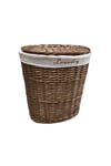 Oval Wicker Laundry Basket Bin Cotton Lining Lid Medium 32 x 42 x 49cm