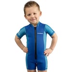 Cressi Boy's Shorty Neoprene Snorkelling Suit, Short Sleeves - Blue/Light Blue, 7-8 Age