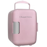 Russell Hobbs Mini Fridge 4L/6 Can Portable Mini Cooler & Warmer for Drinks, Cosmetics/Makeup/Skincare, AC/DC Power, Retro Style, Pink, For Bedroom, Home, Caravan, Car RH4CLR1001P