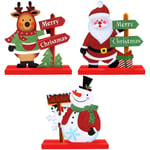 JoyTplay Gift Boutique 3 Christmas Centerpiece Table Decorations 7.5Inches Wooden Snowman Santa Reindeer Merry Christmas Happy Holidays for Office Desk Shelf Kitchen Home Holiday Decor
