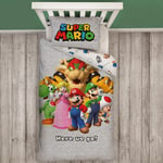 Super Mario Single Duvet Cover Set Here We Go Gamers Bedroom Kids 2-in-1 Designs