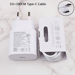 Câble blanc EU 100cm-Chargeur d'origine Samsung S21 S22 5G 25W, charge super rapide USB Type C PD PPS, charg