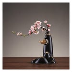 Creative new Chinese antique porch Zen home wine cabinet decoration ceramic dried flower vase decoration living room flower arrangement (Color : C)