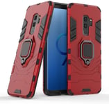 Étui Pour Samsung Galaxy S9 + Plus Sm-G965f / Sm-G965f/Ds Coque Antichoc Plastique + Silicone Tpu, Anti Choc, Station Debout + Support Magnétique Rouge