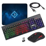 Wireless Gaming Keyboard and Mouse Set Rainbow LED UK for PC MAC Laptop PS4 Xbox