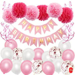 Happy Birthday Party Decor Banner Bunting Balloons Child Adult C Pink