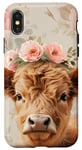 iPhone X/XS Spring, Highland Cow | Elegant Highland Cow, Floral Pastel Case